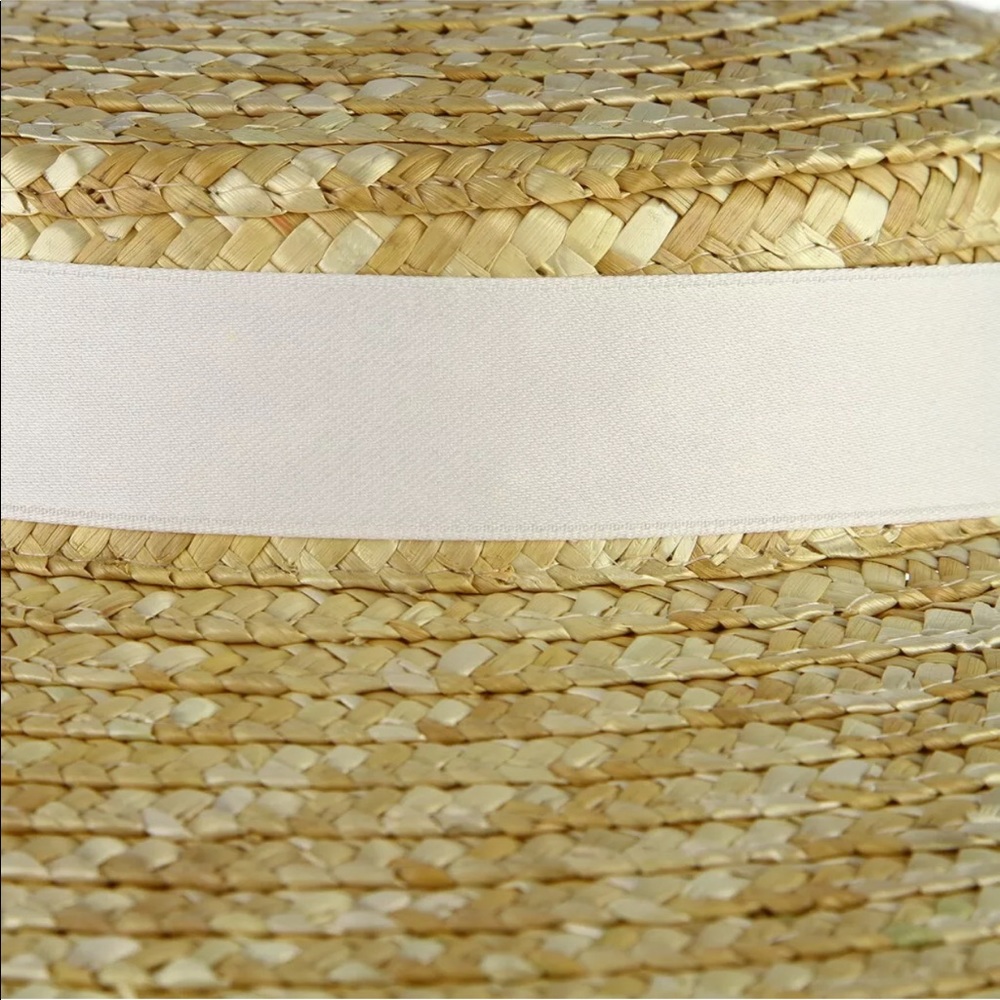 Derby flat boater tilt wide Brim Straw Ribbon hat - Picture 7 of 11